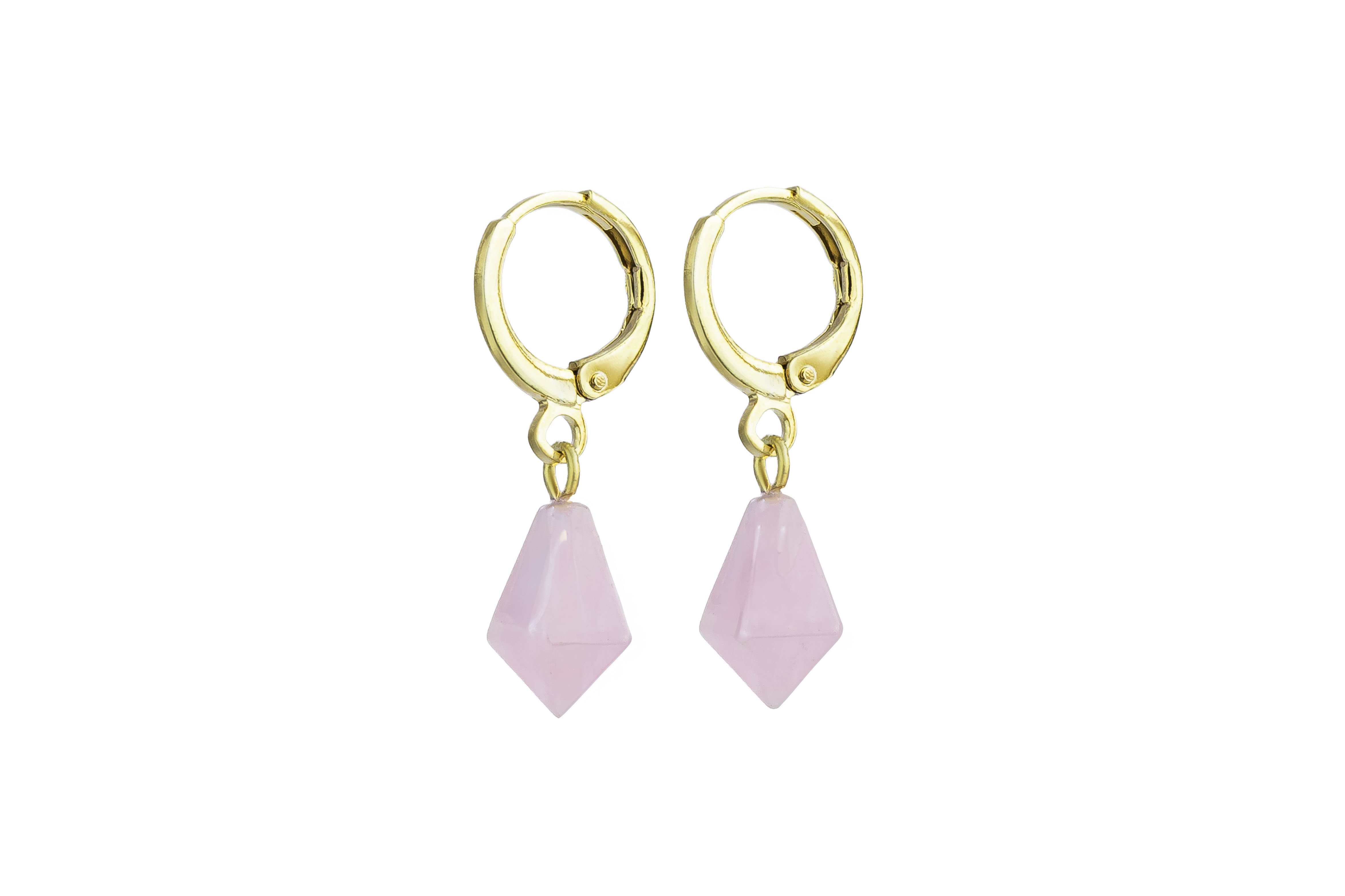 Brinco Mini Pêndulo de Quartzo Rosa